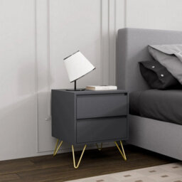 Grey Modern 3 Drawers Bedside Table With Nightstand Bedroom Furniture Storage - thumbnail 1