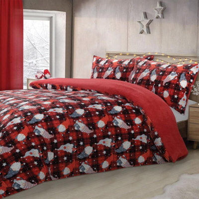 Homes & Linen Teddy Fleece Gonks Bedding Set Flannel Duvet Cover Set Check Warm Cosy Soft - image 1