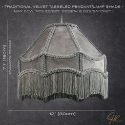 Happy Homewares Traditional Victorian Empire Lampshade In Soft Dove Grey Velvet With Tassels - thumbnail 7