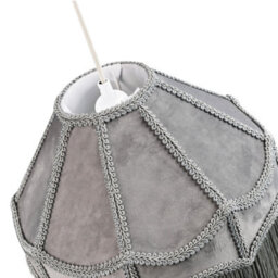 Happy Homewares Traditional Victorian Empire Lampshade In Soft Dove Grey Velvet With Tassels - thumbnail 5