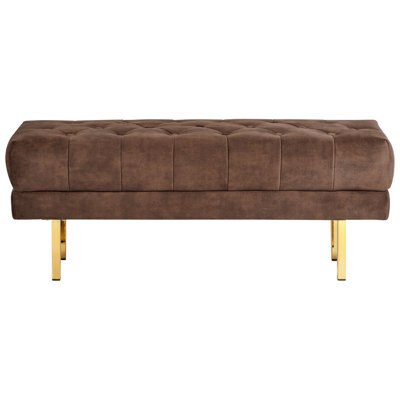 Wyld And Coco Brown Velvet Bed Bench With Gold Legs - W117 X D40 X H44Cm, Tufted Rectangular Seat - image 1