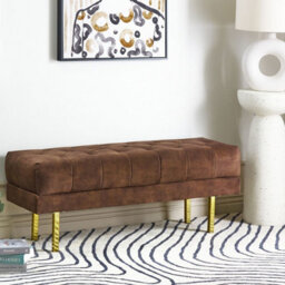 Wyld And Coco Brown Velvet Bed Bench With Gold Legs - W117 X D40 X H44Cm, Tufted Rectangular Seat - thumbnail 2