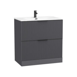 Royal Bathrooms Evora 800mm Graphite Grey Fluted Floor Standing Bathroom Vanity Unit 2 Drawer Cabinet With Ceramic Basin & Matt Black Handles - thumbnail 5