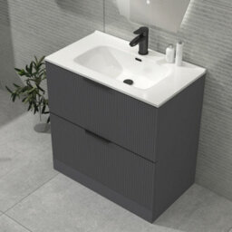 Royal Bathrooms Evora 800mm Graphite Grey Fluted Floor Standing Bathroom Vanity Unit 2 Drawer Cabinet With Ceramic Basin & Matt Black Handles - thumbnail 4