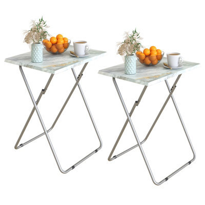 Huhote Folding Snack Table Small Spaces Side Table End Table Coffee Table Beside Table Outdoor Living Room Grey Marble 2Pcs - image 1