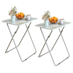 Huhote Folding Snack Table Small Spaces Side Table End Table Coffee Table Beside Table Outdoor Home Grey Marble Finish 2Pcs
