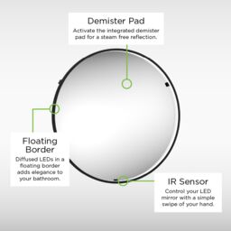 Sensio Aspect Matt Black Circular Wall-Mounted Bathroom Illuminated Modern Illuminated Mirror (H)50Cm (W)50Cm - thumbnail 3