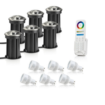 Auraglow Deep Recessed Ip67 Outdoor Deck Light - Anti-Dazzle - Colour Changing With 8 Zone Remote - 6 Pack - image 1