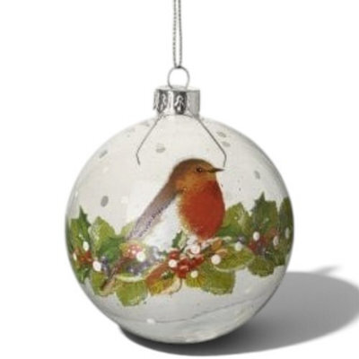 Heaven Sends Festive Robin Glass Bauble Christmas Tree Decoration 9 X 9 Cm