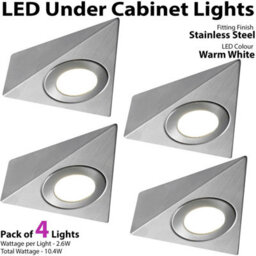 4X Brushed Nickel Pyramid Under Cabinet Kitchen Led Light Kit With Driver - Warm White - thumbnail 3