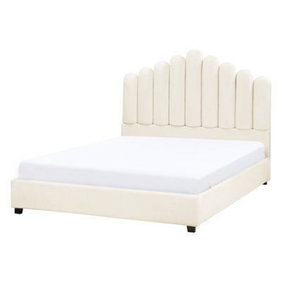 Beliani Bed Velvet Vincennes 140 X 200 Cm (Eu Double) Off-White - image 1