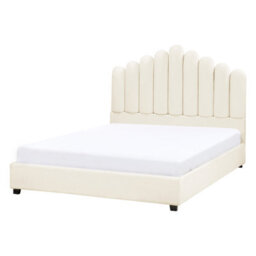Beliani Bed Velvet Vincennes 140 X 200 Cm (Eu Double) Off-White - thumbnail 1