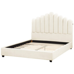Beliani Bed Velvet Vincennes 140 X 200 Cm (Eu Double) Off-White - thumbnail 5