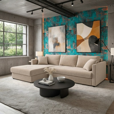 Orea Modern L Shape Sofa Bed With 2 Storage Compartments Reversible Fabric Corner Settee Sleep Function 227X150Cm Cream Left - image 1