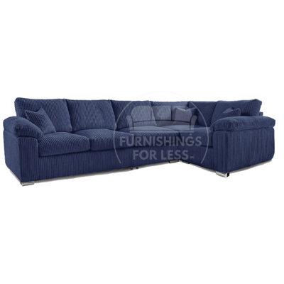 Furnishings For Less UK Delta Large Long Narrow Blue 5 Seater Corner Sofa Right Hand Facing Jumbo Cord L Shape - image 1