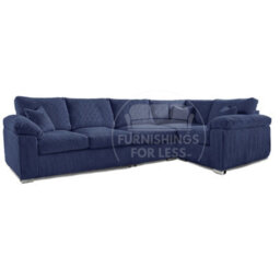 Furnishings For Less UK Delta Large Long Narrow Blue 5 Seater Corner Sofa Right Hand Facing Jumbo Cord L Shape