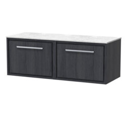 Hudson Reed Wall Hung Single Drawer Vanity & Marble Worktop, In-Frame Design, Graphite Grey Woodgrain, 1210X460X449mm - thumbnail 2