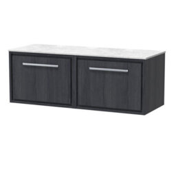 Hudson Reed Wall Hung Single Drawer Vanity & Marble Worktop, In-Frame Design, Graphite Grey Woodgrain, 1210X460X449mm