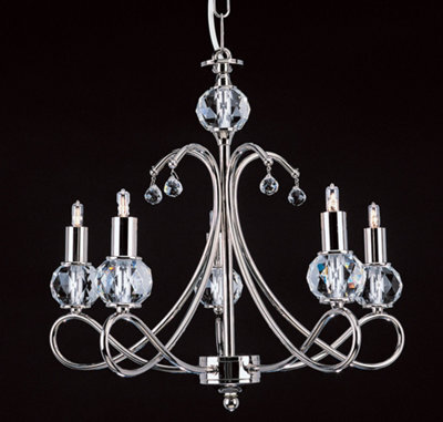 Luminosa Lighting Luminosa Novara Crystal Balls Nickel 5 Arm Chandelier