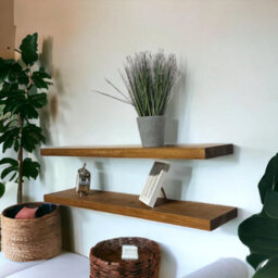 MKGT Set Of 2 Rustic Wooden Floating Shelves With Hidden Brackets (Rustic Pine, 50Cm (0.5M) - thumbnail 8