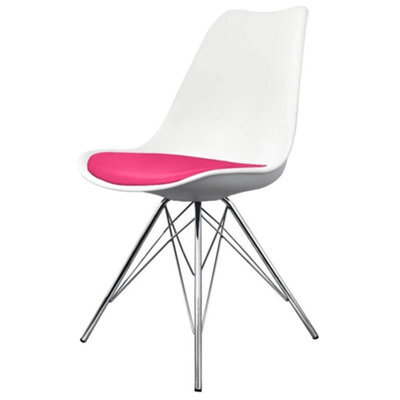 Fusion Living Soho White And Bright Pink Plastic Dining Chair With Chrome Metal Legs - image 1