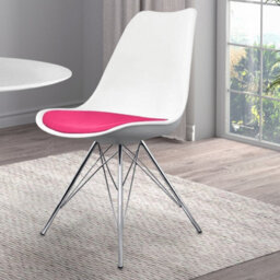 Fusion Living Soho White And Bright Pink Plastic Dining Chair With Chrome Metal Legs - thumbnail 2