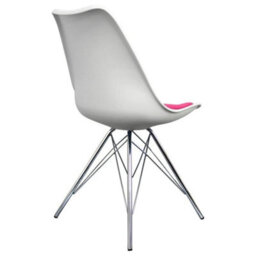 Fusion Living Soho White And Bright Pink Plastic Dining Chair With Chrome Metal Legs - thumbnail 3