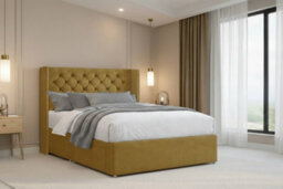 "Nexus Windsor Mustard Plush Divan Bed Base No Drawers With 54"" Floor Standing Winged Headboard 3' Single" - thumbnail 2