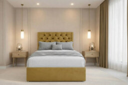 "Nexus Windsor Mustard Plush Divan Bed Base No Drawers With 54"" Floor Standing Winged Headboard 3' Single" - thumbnail 3