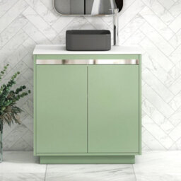 Royal Bathrooms Orion 800mm Mint Sage Floor Standing Plain White Countertop Vanity Unit 2 Door With Art Square Basin & Chrome Accent Trim - thumbnail 2