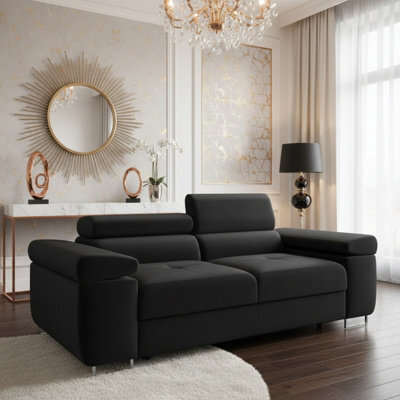 Torezio Sofa 2 Two Seater With Adjustable Headrests Chipboard Wooden Frame 198X102X70 90Cm Black - image 1