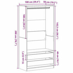 Vidaxl Wardrobe With Shelf Black Oak 100 X 50 X 200 Cm Engineered Wood - thumbnail 3