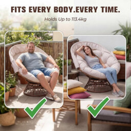 Comhoma Outdoor Papasan Chair With Canopy, Wicker Rattan Egg Moon Chair With Cushion, Patio Lounge Chair For Garden, Beige - thumbnail 9