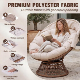 Comhoma Outdoor Papasan Chair With Canopy, Wicker Rattan Egg Moon Chair With Cushion, Patio Lounge Chair For Garden, Beige - thumbnail 4