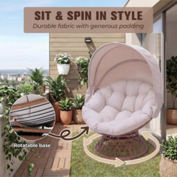 Comhoma Outdoor Papasan Chair With Canopy, Wicker Rattan Egg Moon Chair With Cushion, Patio Lounge Chair For Garden, Beige - thumbnail 5
