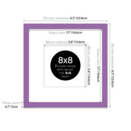 "8X8"" Purple Picture Frame - 8X8"" Square Frame With 6X6"" Mount For 8X8""/6X6"" Pictures Moderrn Style Thin Edge, 1 Pack" - thumbnail 2