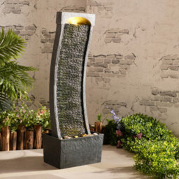 Teamson Home Garden Outdoor Water Feature, Large Curved Tall Water Fountain, Waterfall Design, With Led Lights, Slate Effect - thumbnail 4