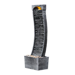 Teamson Home Garden Outdoor Water Feature, Large Curved Tall Water Fountain, Waterfall Design, With Led Lights, Slate Effect - thumbnail 2