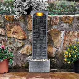 Teamson Home Garden Outdoor Water Feature, Large Curved Tall Water Fountain, Waterfall Design, With Led Lights, Slate Effect - thumbnail 3