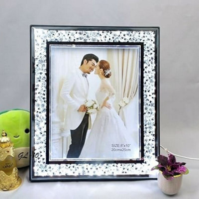 "Biznest 8X10"" Led Crushed Diamond Mirrored Crystal Picture Photograph Frame Silver The World's Largest Collection Of Biznest Store"