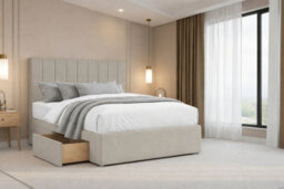 "Nexus Kyoto Plush Divan, Cream, 54"" Headboard, 2 Drawers Same Side, Open Coil Mattress, Double" - thumbnail 1