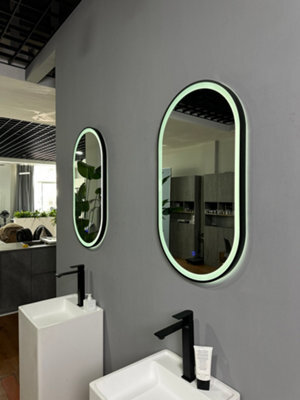 Lumora 900X500mm Oval Matt Black Led Mirror - Pill Mirror, Frosted Front-Lit And Anti-Fog - image 1