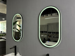 Lumora 900X500mm Oval Matt Black Led Mirror - Pill Mirror, Frosted Front-Lit And Anti-Fog - thumbnail 2