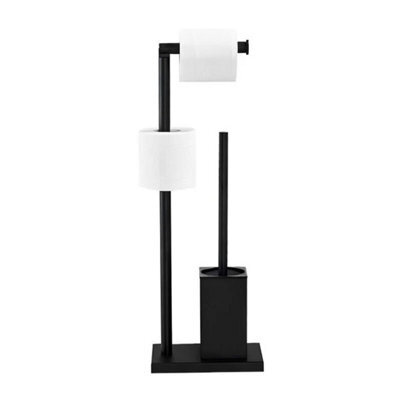 Black Stainless Steel Free Standing Toilet Roll Dispenser With Brush Holder - image 1