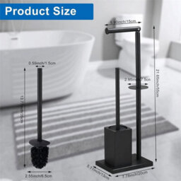 Black Stainless Steel Free Standing Toilet Roll Dispenser With Brush Holder - thumbnail 2