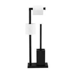 Black Stainless Steel Free Standing Toilet Roll Dispenser With Brush Holder - thumbnail 1