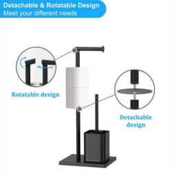 Black Stainless Steel Free Standing Toilet Roll Dispenser With Brush Holder - thumbnail 3