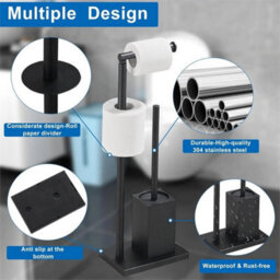 Black Stainless Steel Free Standing Toilet Roll Dispenser With Brush Holder - thumbnail 5