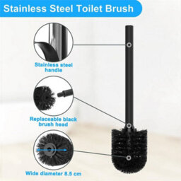 Black Stainless Steel Free Standing Toilet Roll Dispenser With Brush Holder - thumbnail 4