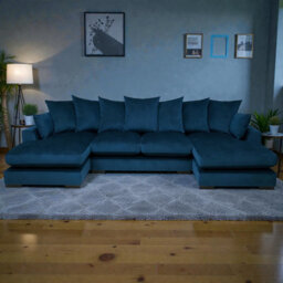 Linea Plush Velvet U Shape Double Ended Sofa With Wide Footstool Blue - thumbnail 1